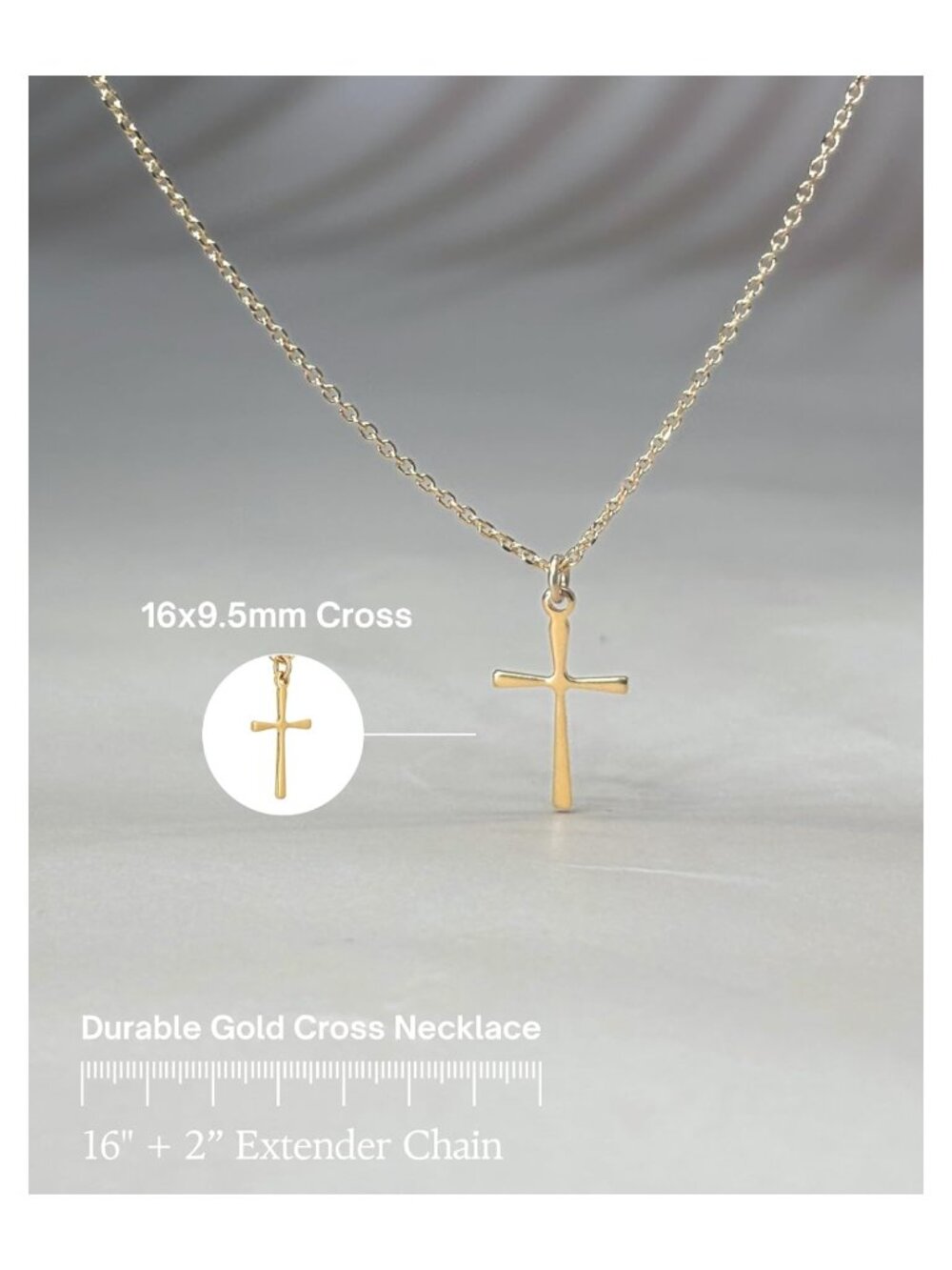Gold Plated Stainless Steel Cross Necklace 16+2" Pendant - Picture 4 of 8